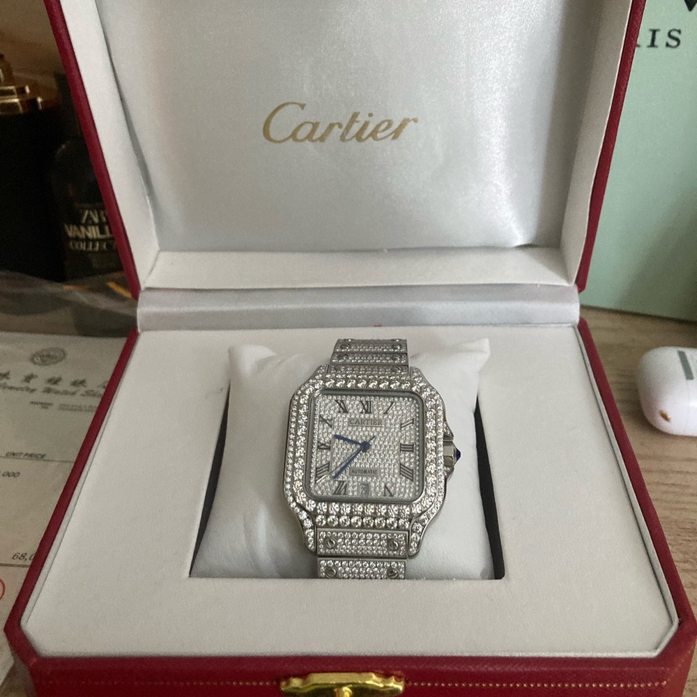 Cartier Silver and Diamond Encrusted Watch